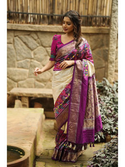 Shobitam - Ikkat Patola Kanjivaram Fusion Silk Saree with Unstitched Blouse