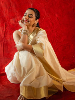 Shobitam - Ivory Tissue Border Raw Silk Saree with Unstitched Blouse