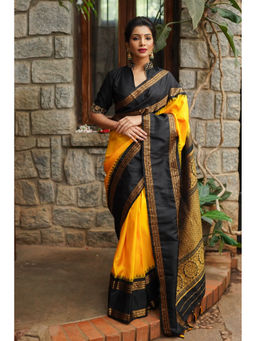 Shobitam - Yellow Border Korvai Gadwal Silk Saree with Unstitched Blouse
