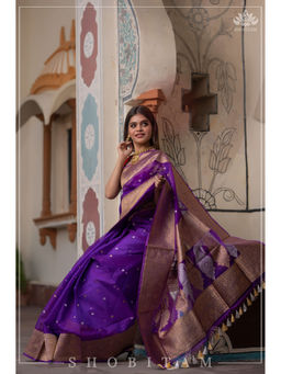 Shobitam - Banarasi Kora Silk Chunri Booti Saree with Unstitched Blouse