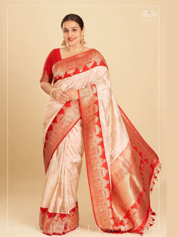 Shobitam - Red Brocade Banarasi Katan Silk Saree with Unstitched Blouse