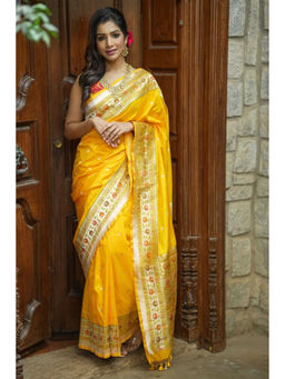 Shobitam - Yellow Paithani Border Banarasi Katan Silk Saree with Unstitched Blouse