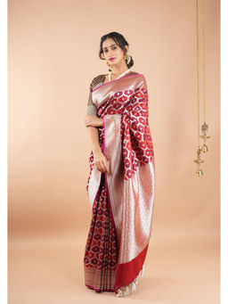 Shobitam - Dark Red Moroccan Minakaris Semi Silk Saree with Unstitched Blouse