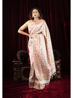 Shobitam - Off White Patola Meenakari Jaal Semi Silk Saree with Unstitched Blouse