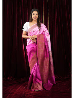 Shobitam - Baby Pink Ombre Raw Silk Banarasi Saree with Unstitched Blouse