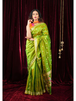 Shobitam - Green Dual Tone Banarasi Katan Silk Saree with Unstitched Blouse