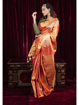 Shobitam - Red Tissue Kanjivaram Pure Silk Saree with Unstitched Blouse