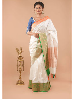Shobitam - Blue Banarasi Katan Silk Saree with Unstitched Blouse