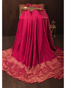 Shobitam - Reddish Pink Antique Zari Mysore Silk Saree with Unstitched Blouse