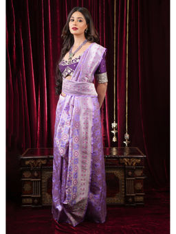 Shobitam - Lilac Patola Meenakari Banarasi Silk Saree with Unstitched Blouse