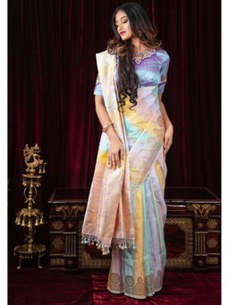 Shobitam - Jharoka Pattern Katan Silk Saree with Unstitched Blouse