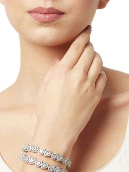 Voylla - Pear Cut Cluster Packting Zircons Adorned Silver Plated Brass Bangles (Pack Of 2)