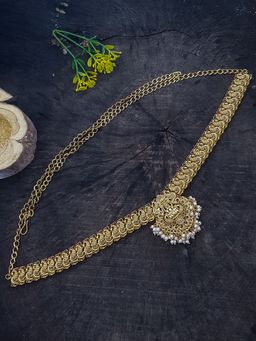 GRIIHAM - Gold Plated Laxmi Waistbelt With Pearl Drops