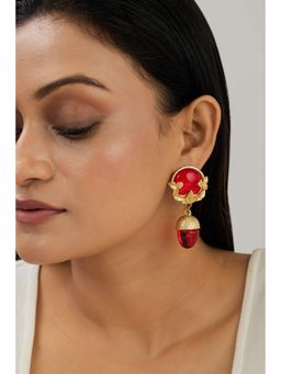 AMOSSH - Golden Red Leaf Acorn Drop Earrings