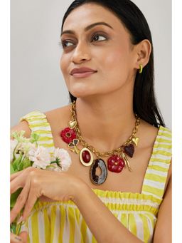 AMOSSH - Flora Bow Red Waterproof 18K Gold Plated Necklace