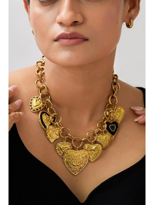 AMOSSH Tia Vintage Multi Heart Waterproof 18K Gold Plated Necklace