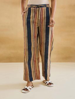 Fabindia - Blue Cotton Printed Casual Trouser