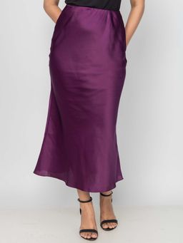 PRET PITAARA - Deep Purple Satin Fluid Skirt