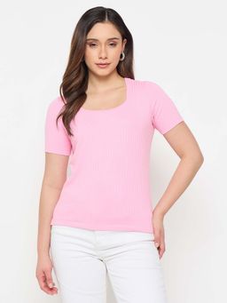 Madame - Pink Rayon Blend T-Shirt