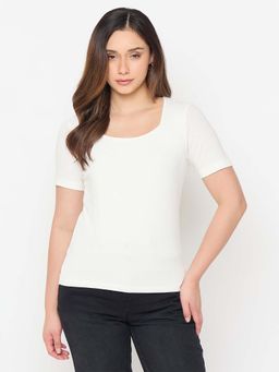 Madame - White Rayon Blend Solid T-shirt