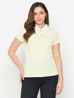 Madame - Lemon Yellow Contrast Collar Polo T-Shirt