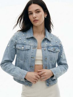 Outzidr - Light Blue Studded Denim Jacket