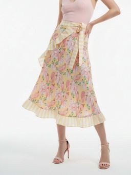 Outzidr - Yellow High Waist Ruffle Detail Skirt