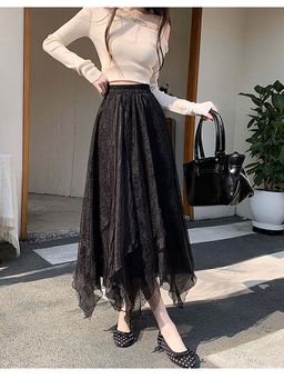 Outzidr - Black Asymmetric Sheer Skirt