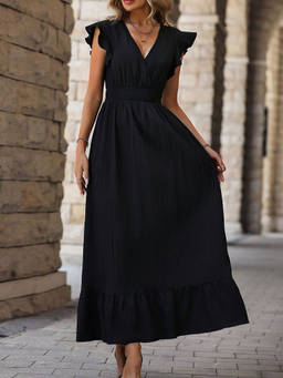 Oh Rare - Black Women V-Neck Long Dress