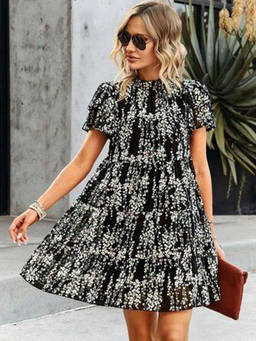 Oh Rare - Black Women Floral Print Fit And Flared Dress