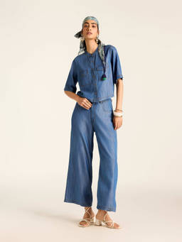Label Ritu Kumar - Women Blue Tencel Blend Co-ord Set