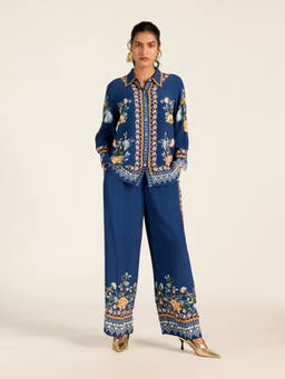 Label Ritu Kumar - Women Navy Blue Crepe Co-ord Set