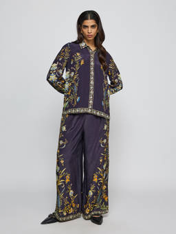 Label Ritu Kumar - Women Navy Blue Crepe Co-ord Set