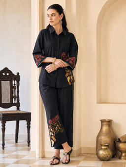 ZUMMER - Black Cotton Embroidered Co-ord Set