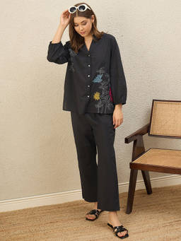 ZUMMER - Black Cotton Embroidered Co-ord Set