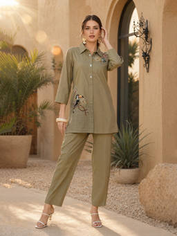 ZUMMER - Olive Embroidered Co-Ord Set