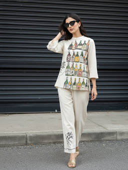 ZUMMER - Off White Cotton Hand Painted Co-ord Set