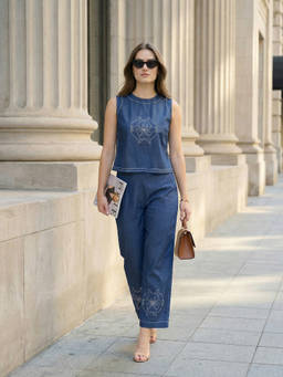 ZUMMER - Blue Embroidered Co-ord Set
