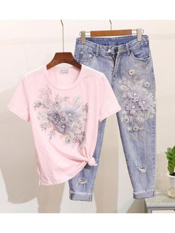 MISS MOSA BY AKANKSHA - Pink Embellished Co Ord Set (Set of 2)