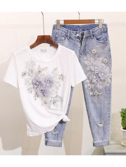 MISS MOSA BY AKANKSHA - White Embellished Co Ord Set (Set of 2)