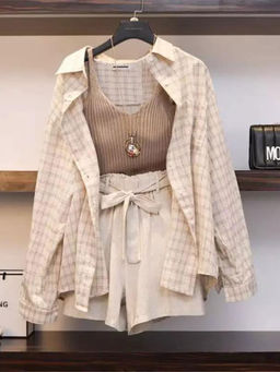 MISS MOSA BY AKANKSHA - Beige and Brown Checked Co Ord Set (Set of 3)