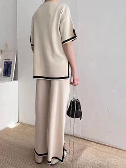 MISS MOSA BY AKANKSHA - Beige Knitted Cotton Co-ord Set (Set of 2)