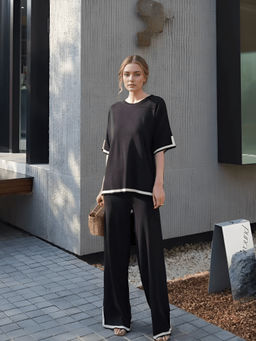 MISS MOSA BY AKANKSHA - Black Solid Knitted Cotton Co-ord Set (Set of 2)