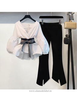 MISS MOSA BY AKANKSHA - Black and White Fitted Co Ord Set (Set of 2)