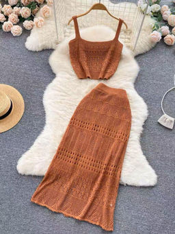 MISS MOSA BY AKANKSHA - Brown Crochet Co Ord Set (Set of 2)