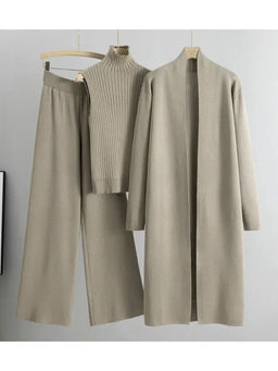 MISS MOSA BY AKANKSHA - Grey Woven Winter Co Ord Set with Cape (Set of 3)