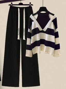 MISS MOSA BY AKANKSHA - Black and White Striped Co Ord Set (Set of 2)