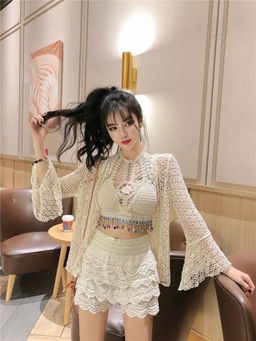 MISS MOSA BY AKANKSHA - Beige Crochet Co-Ord Set (Set of 3)