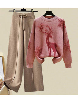 MISS MOSA BY AKANKSHA - Pink Printed Woolen Co Ord Set (Set of 2)