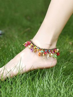 Yellow Chimes - Gold-Toned and Multi-Coloured Beaded Anklet